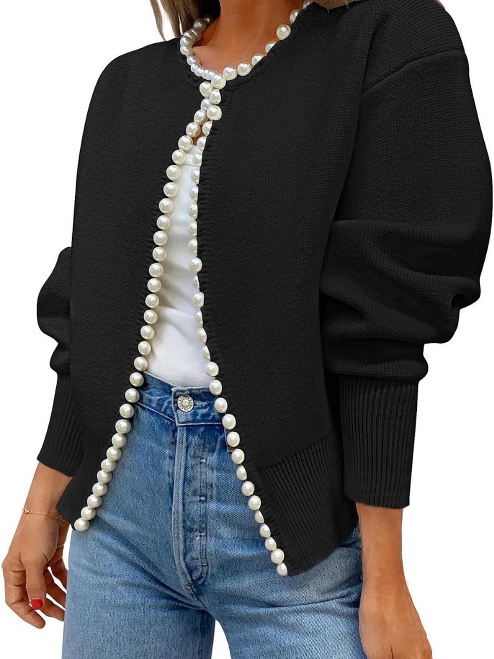 Kedera Womens Casual Faux Pearl Cardigan | Elegant Embellished Long Sleeve